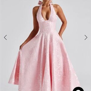 Pink Halter Neck Backless formal gown